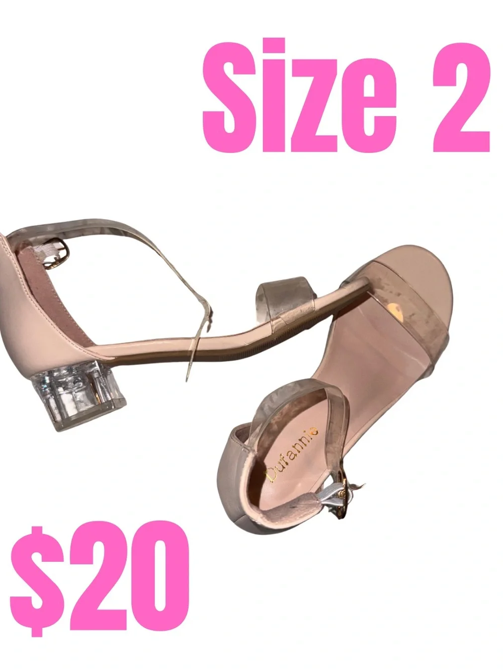 Girls Clear Strap Blush Block Heel Sandals - Size 2